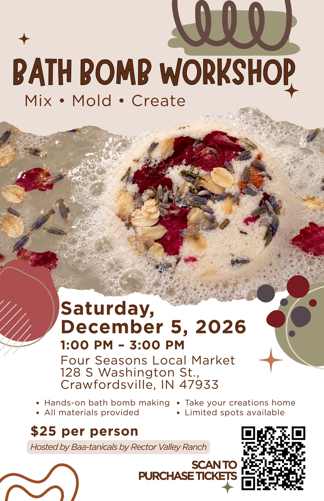 Crawfordsville Bath Bomb Workshop in December